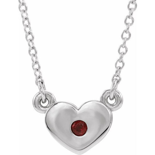 Red Garnet Necklace in 14 Karat White Gold Mozambique Garnet Heart 16 inch Necklace