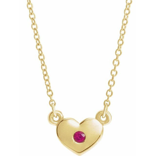 Ruby Necklace in 14 Karat Yellow Gold Ruby Heart 16 inch Necklace