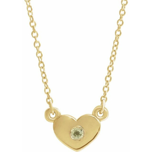 Genuine Peridot Necklace in 14 Karat Yellow Gold Peridot Heart 16 inch Necklace