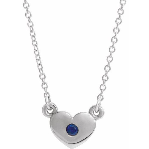 Sapphire Necklace in 14 Karat White Gold Sapphire Heart 16 inch Necklace