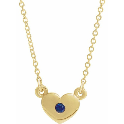 Sapphire Necklace in 14 Karat Yellow Gold Sapphire Heart 16 inch Necklace