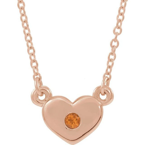 Golden Citrine Necklace in 14 Karat Rose Gold Citrine Heart 16 inch Necklace