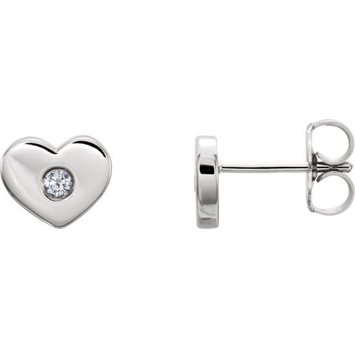 Genuine 14 Karat White Gold .06 Carat Diamond Heart Earrings