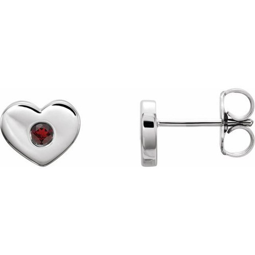 Red Garnet Gems set in 14 Karat White Gold Mozambique Garnet Heart Earrings