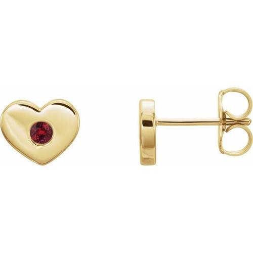 14 Karat Yellow Gold Ruby Heart Earrings