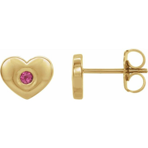 14 Karat Yellow Gold Pink Tourmaline Heart Earrings