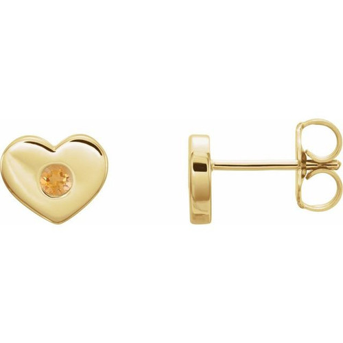 14 Karat Yellow Gold Citrine Heart Earrings