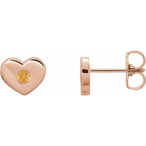 14 Karat Rose Gold Citrine Heart Earrings