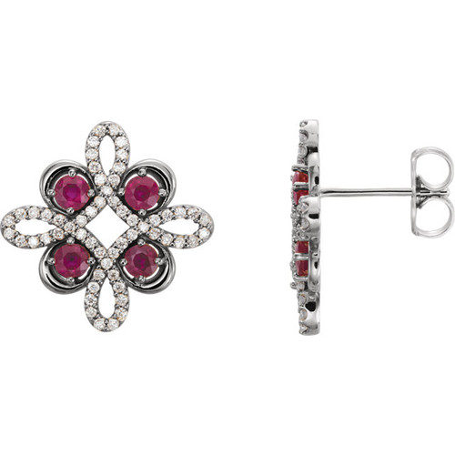 Platinum Ruby and 0.25 Carat Diamond Earrings