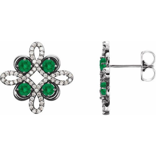 Platinum Emerald and 0.25 Carat Diamond Earrings