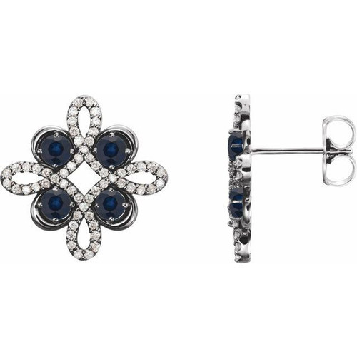 Sterling Silver Genuine Blue Sapphire and 0.25 Carat Diamond Earrings