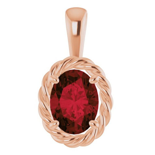 Red Garnet Gem in 14 Karat Rose Gold Mozambique Garnet Rope Pendant