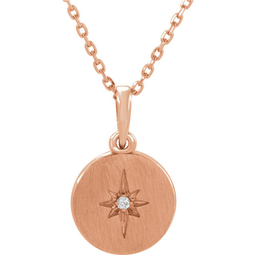 Genuine 14 Karat Rose Gold .01 Carat Diamond Starburst 16 inch Necklace