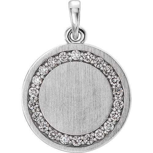 14 Karat White Gold 0.20 Carat Diamond Engravable Pendant