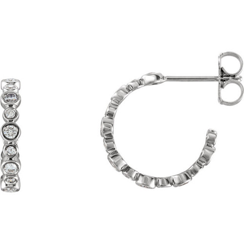 Platinum 0.40 Carat Diamond Bezel Set J Hoop Earrings