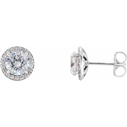 Platinum 1.00 Carat Diamond Halo Style Earrings