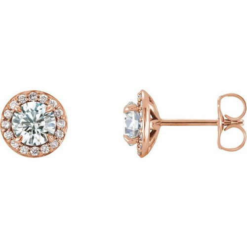 14 Karat Rose Gold 1.00 Carat Diamond Halo Style Earrings