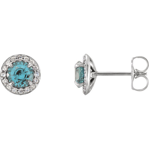 Shop Genuine Aquamarine 3.5mm Round Aquamarine and 0.17 Carat Diamond Earrings