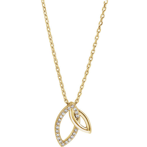 Buy 14 Karat Yellow Gold .05 Carat Diamond Double Leaf 18 inch Necklace
