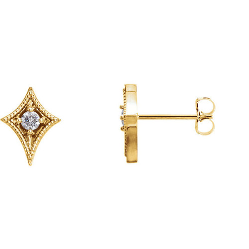 14 Karat Yellow Gold 0.125 Carat Round Genuine Diamond Geometric Earrings
