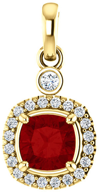 14 Karat Yellow Gold Gold Ruby and 0.12 Carat Diamond Pendant