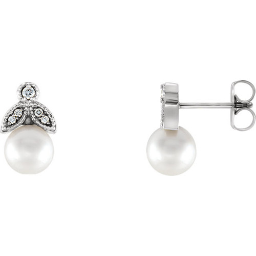 Shop Sterling Silver Freshwater Pearl and .07 Carat Diamond Earrings