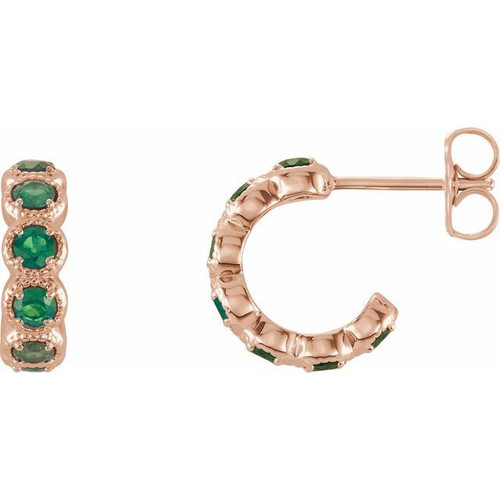 14 Karat Rose Gold Emerald Hoop Earrings