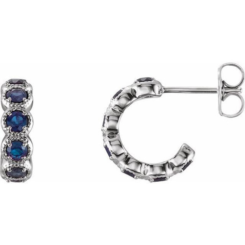 Sterling Silver Genuine Blue Sapphire Hoop Earrings