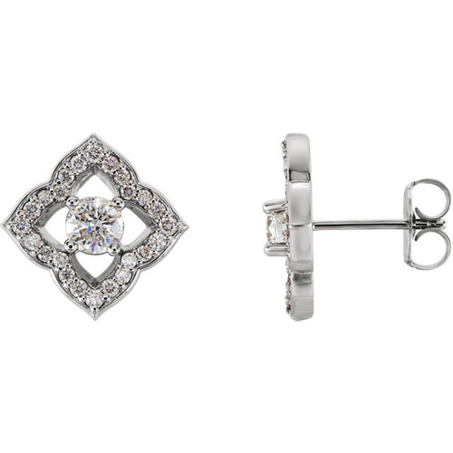 Sterling Silver 0.75 Carat Diamond Halo Style Clover Earrings