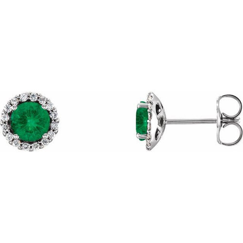 Platinum Emerald and 0.16 Carat Diamond Earrings