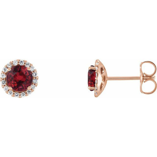 14 Karat Rose Gold Ruby and 0.16 Carat Diamond Earrings