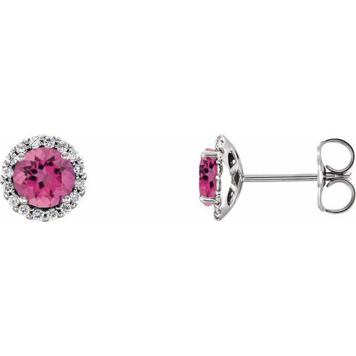 Sterling Silver Pink Tourmaline and 0.16 Carat Diamond Earrings