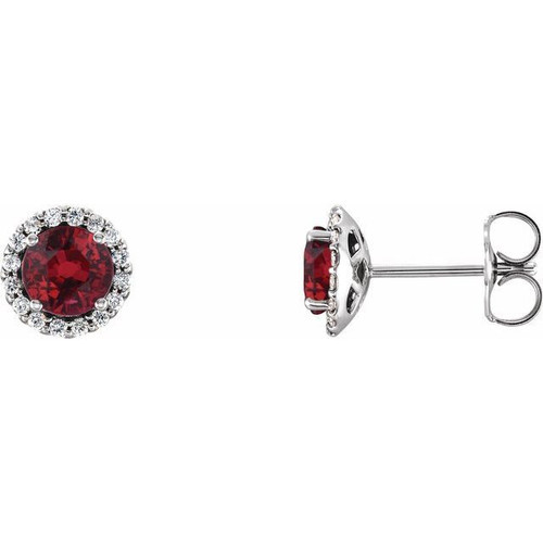 14 Karat White Gold Lab Created Ruby and 0.20 Carat Diamond Earrings