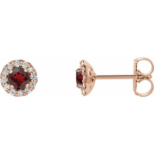 Red Garnet Gems set in 14 Karat Rose Gold Mozambique Garnet and 0.13 Carat Diamond Earrings