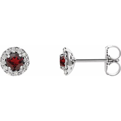 Red Garnet Gems set in Platinum Mozambique Garnet and 0.13 Carat Diamond Earrings