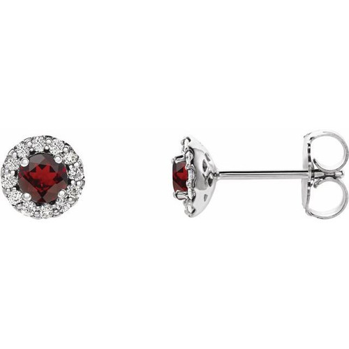 Red Garnet Gems set in Sterling Silver Mozambique Garnet and 0.13 Carat Diamond Earrings