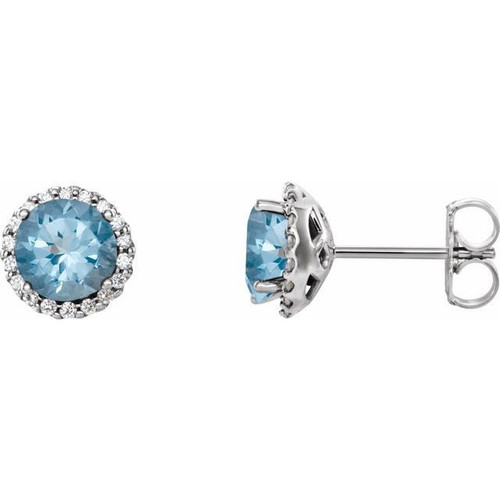 Genuine Aquamarine Earrings in Platinum Sapphire and 0.12 Carat Diamond Earrings