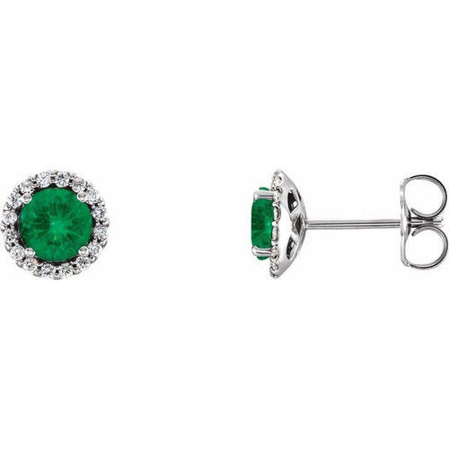 Sterling Silver Emerald and 0.13 Carat Diamond Earrings