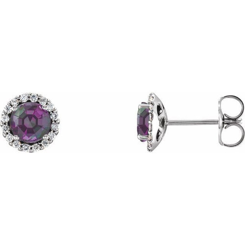 Sterling Silver Lab Created Alexandrite and 0.13 Carat Diamond Earrings