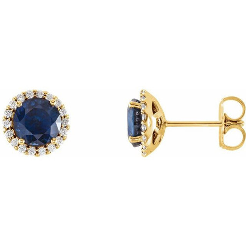  Created Sapphire Earrings in 14 Karat Yellow Gold Chatham Lab-Created Genuine Sapphire & 1/8 Carat Diamond Earrings        
