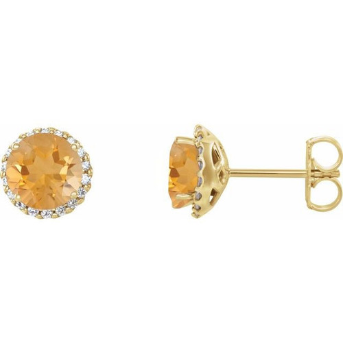 14 Karat Yellow Gold Citrine and 0.13 Carat Diamond Earrings