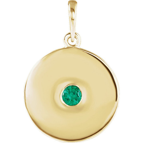 14 Karat Yellow Gold Emerald Disc Pendant