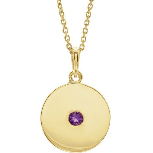 Amethyst Necklace in 14 Karat Yellow Gold Amethyst Disc 16 inch Necklace