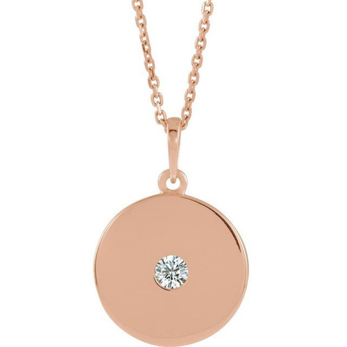 Genuine Diamond Necklace in 14 Karat Rose Gold 0.10 Carat Diamond Disc Necklace