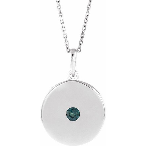 Natural Alexandrite Necklace in Platinum Alexandrite Disc 16 inch Necklace