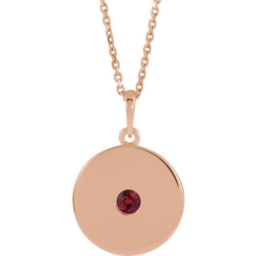 Ruby Necklace in 14 Karat Rose Gold Ruby Disc 16 inch Necklace