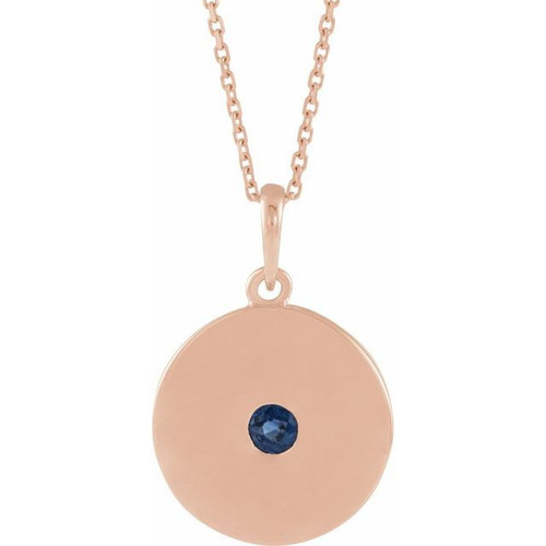 Sapphire Necklace in 14 Karat Rose Gold Sapphire Disc 16 inch Necklace