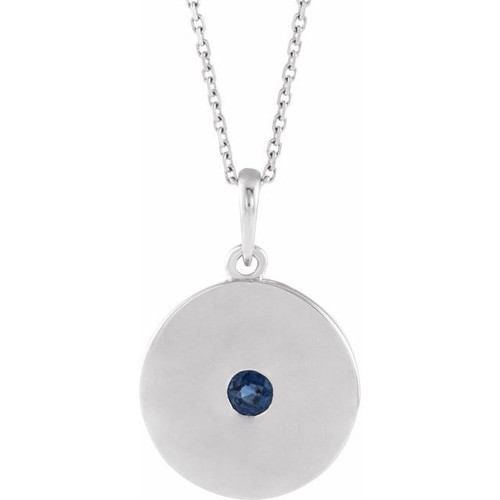 Sapphire Necklace in Platinum Sapphire Disc 16 inch Necklace