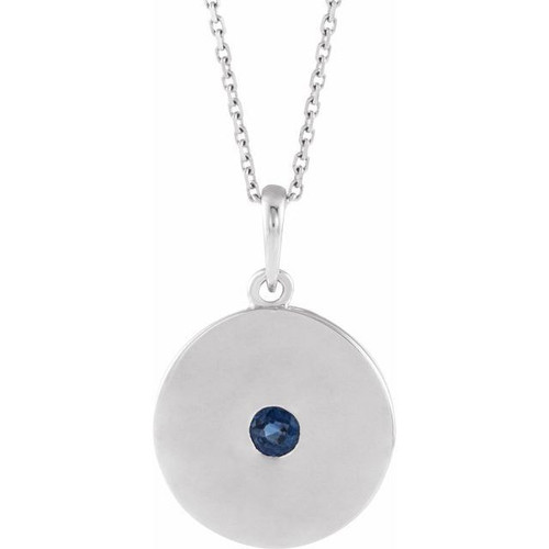 Sterling Silver Blue Sapphire Disc 16 inch Necklace
