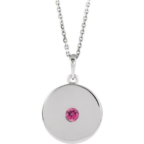 Pink Tourmaline Necklace in 14 Karat White Gold Pink Tourmaline Disc 16 inch Necklace